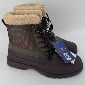 Khombu Mens Tall Winter Thermo Lite Fuzzy Lining Brown Green Boots Size 10M NEW